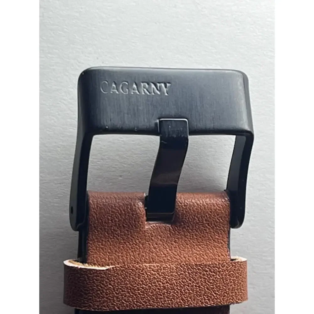 Cagarny Double Time Watch Quartz 6820 Tan Leather Band Water Res Military 52mm
